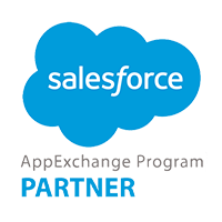 Salesforce logo with AppExchange Program text above and Partner text below, in blue and gray colors.