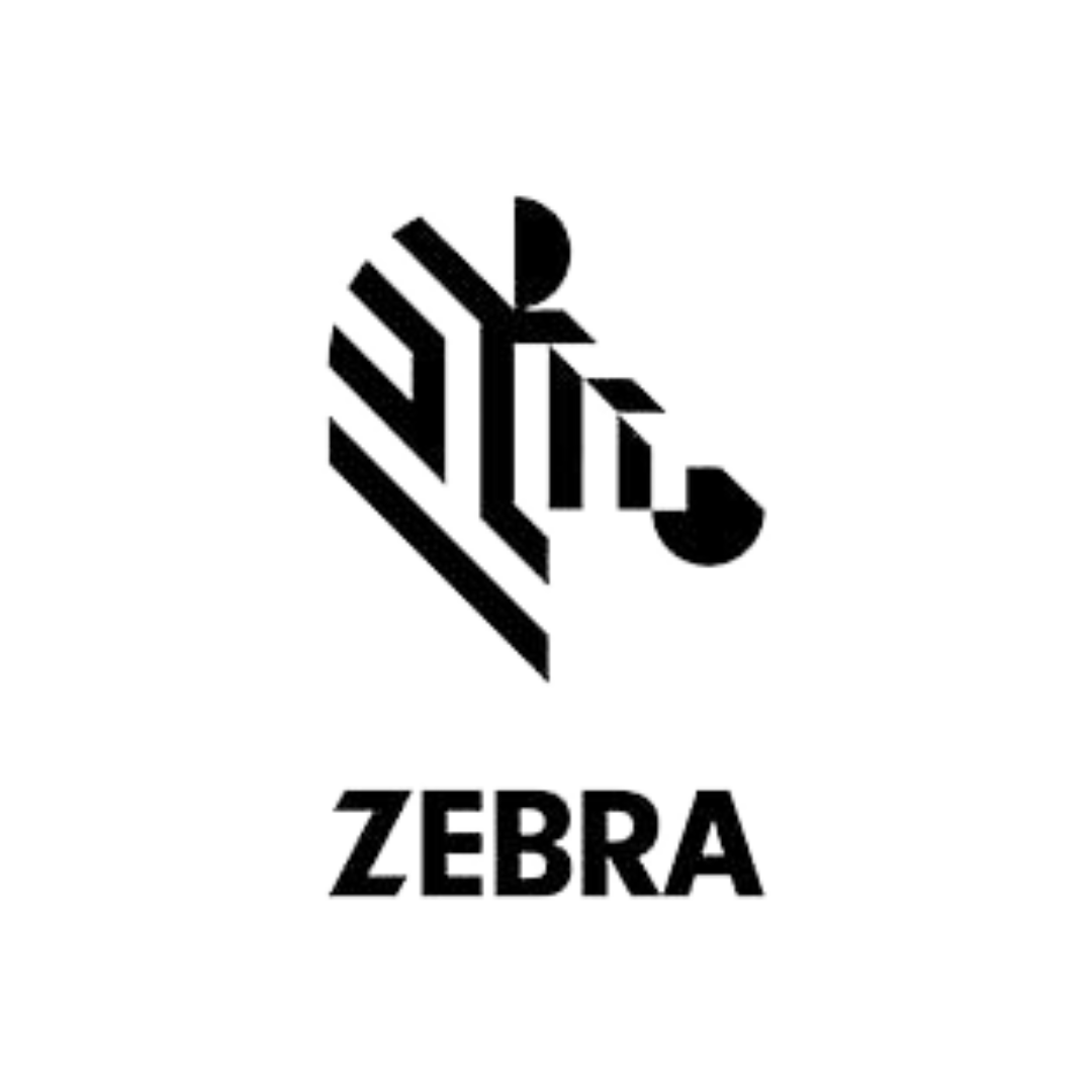 Stylized black and white abstract zebra logo with the word ZEBRA written below it. The logo consists of angular, striped shapes resembling a zebras head and neck.